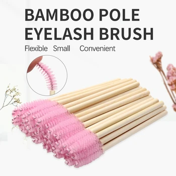 100pcs Disponibel Øjenbryn Brush Bambus Håndtag Øjenvipper Børste Makeup Børste Eyelash Extension Mascara Applikatoren Makeup-værktøjer