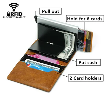Bycobecy 2019 RFID Kreditkort Indehaveren Mænd Og Kvinder Vintage Metal Aluminium Box Crazy Horse PU Læder Card Wallet Drop-shipping