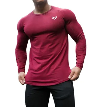 Langærmet Tshirt Mænd ensfarvet Bomuld T-shirt Bodybuilding Undertøj Skjorter Forår Jogger Sport Muskel Øvelse 3XL