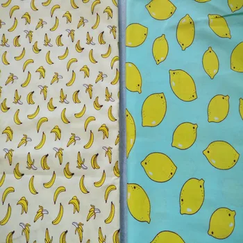 Temmelig 50x160cm Frisk Frugt Gul Citron & Banan Trykt Bomuld Stof Til DIY syning Klud sengetøj quiltning Hjem Decroation