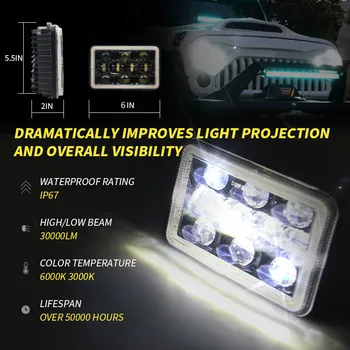 300W 4X6 Tommer LED-Forlygte Pærer 30000LM Projektor af Høj Lav Stråle Hoved Lampe med Angel Eye for Cherokee, Jeep Wrangler