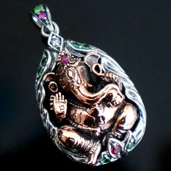 Nye s925 rent sølv retro etnisk stil lovende Thai Buddha i sølv lotus elefant kuffert Buddha vedhæng til mand og kvinde