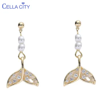Cellacity Specielle Design Sølv 925 Smykker Perle Øreringe til Kvinder Trendy koreansk Stil øredråber Havfrue Fishtail med Zricon