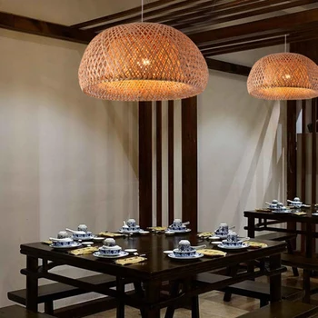 Moderne Bambus Arbejde Håndstrikket Bambus Vævning Lysekrone Restaurant Håndlavet