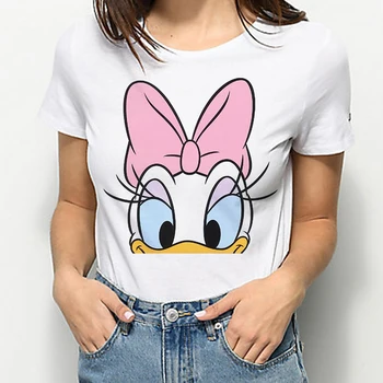 Disney Kvinder T-shirts Mickey Sommeren Kawaii Fashion Style Ulzzang Nyhed 2021 Kort Ærme Toppe Hvid Hipster Tøj Ropa