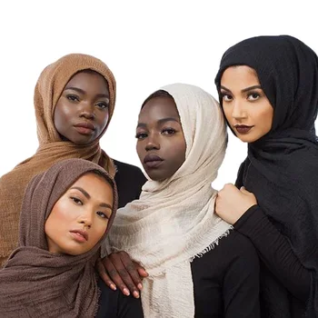 2020 Ny Solid Farve Plisserede Crinkle Almindelig Bomuld, Hijab eller Tørklæde Sjal Foulard Femme Oversize Muslimske Hoved Bandana Sjaler og Wraps
