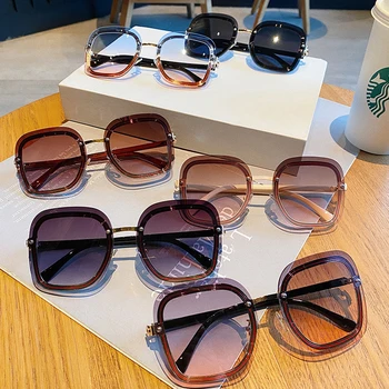 2021 Nye Luksus Mærke Uindfattede Print Stribe Linse Solbriller Til Kvinder Gradient Kvadrat Sol Briller Kvindelige Blå Pink Nuancer Uv400