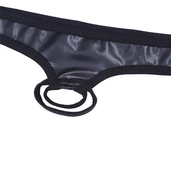 TiaoBug Mænd Undertøj Patent Læder Mini-Bikini Trusse Penis Hul Underbukser Hombre G-streng Stropper Cock Ring Sexet Undertøj