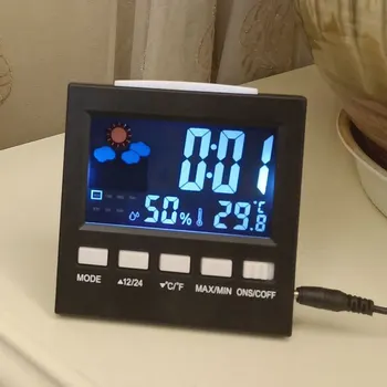 1stk LCD Digital Termometer Hygrometer Temperatur Luftfugtighed kvadratmeter Plads Indendørs Vækkeur universal til hjemmet