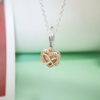 Ægte 925 Sterling Sølv, Rose guld hjerte vedhæng i emalje charms Passer Oprindelige Armbånd & halskæde DIY Smykker