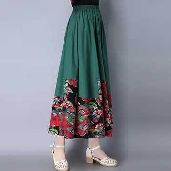 Plisseret Nederdel, Lange Nederdele Til Kvinder af Høj talje Vintage Høj kvalitet Bomuld Patchwork Solid farve Sort Blå Grøn