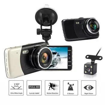 4 Tommer Foran Og Bag Dobbelt Linse Kørsel Optager HD 1080P Bilen DVR EDR Dashcam Med G-Sensor Ede Funktioner Dash Cam