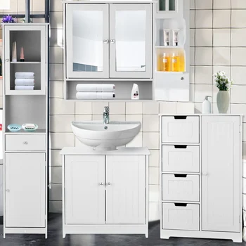 Moderne Henhold til Vask, Opbevaring Skab med Døre Badeværelse Forfængelighed Inventar 2 Lag Arrangør Badeværelse Produkter