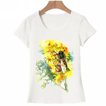 Nye sommer mode Kvinder t-shirt Biers Honning og Blomster, Smuk Akvarel Art Af T-Shirt maiden casual Toppe kvindelige Tees