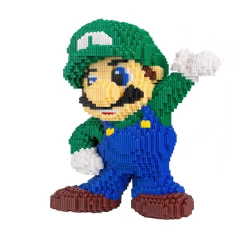 DUZ 8643 Spil Super Mario Luigi Grønne Figur 3D-Model 8498pcs DIY Mini-byggeklodser Mursten Legetøj for Børn, 35cm høj ingen Box