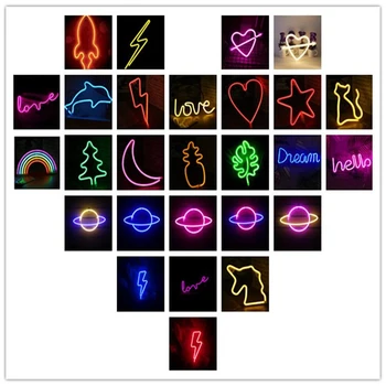 63 Stilarter Neon Skilt LED Neon Lys Lampe Væg Kunst, Neon Lys Tegn for Værelser USB Farverige Hængende Natten Lampe Home Party Indretning