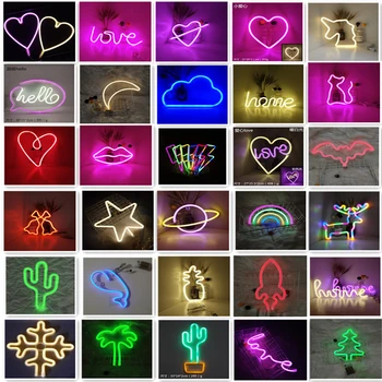 63 Stilarter Neon Skilt LED Neon Lys Lampe Væg Kunst, Neon Lys Tegn for Værelser USB Farverige Hængende Natten Lampe Home Party Indretning