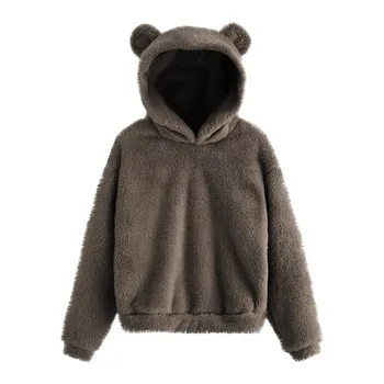 2020 Kvinders Hoodie Mode Brun Fleece Pullover Hoodie Efterår og Vinter Sweatshirt Varm Fuzzy Bear Form langærmet Casual Toppe