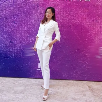 Høj Kvalitet Hvid Passer til de Kvindelige koreanske Mode Damer Real Slim Blazer, Passer til To Stykke Bukser + Blazere 2PC Kvindelige Sæt Bukser