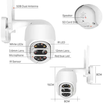 Cloud 1080P Dobbelt-Linse Wifi PTZ-Kamera 2MP 4X Zoom Auto Tracking Home Security IP Kamera Udendørs P2P-Lyd CCTV-Speed Dome Kamera