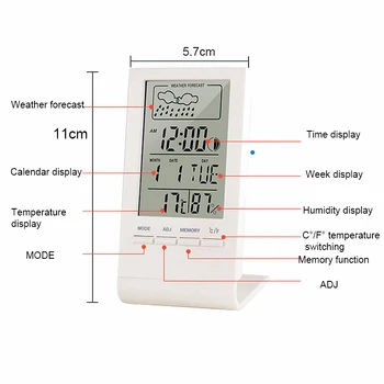 Termometer Hygrometer Måler Indikator Indendørs/Udendørs Vejrstation Automatisk Elektronisk Temperatur Luftfugtighed Overvåge Ur