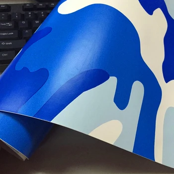 Havet Blå Hvid Camouflage Vinyl-Folie Wrap Bil Folie Indpakning med Air-Release-Fuld Bil Sticker Dækker 1.52x30 meter