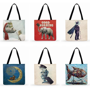 Nordiske Litterære Illustrationer Print Tote Bag Kvinder Casual Tote Damer Skuldertaske Stranden Tote Taske Foldable Shopping Bag Genanvendelige