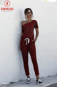 Fashion Kvinder Sommeren Solid Farve Jumpsuits Snor Design Lommer Indretning Skrå Krave, Korte Ærmer Midten Af Taljen Slank Jumpsuits