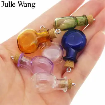 Julie Wang 6STK Farverige Glas Ønsker Flasker Med Kork Hætteglas Krukker Beholdere Kork Propper Hjem Dekoration Part Velsigne Flasker
