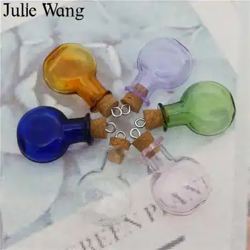 Julie Wang 6STK Farverige Glas Ønsker Flasker Med Kork Hætteglas Krukker Beholdere Kork Propper Hjem Dekoration Part Velsigne Flasker