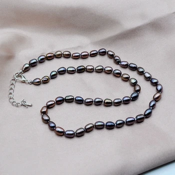 Perle halskæde -, ferskvands-sort-grå perle, drop form, diameter: 5-6mm, kort halskæde, der er egnet til pige gave