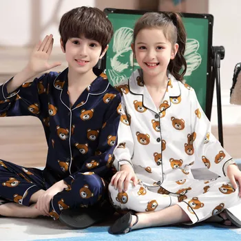 Julen pyjamas sæt koreanske vilde Toddler Baby Drenge med Lange Ærmer Tegnefilm Bære Tops+Bukser, Pyjamas, Nattøj Udstyr Sød bjørn Y4