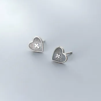 Sterling Sølv 925 Stud Øreringe Kærlighed Hjerte på Tværs af Retro Thai Sølv Øreringe til Kvinder Personlighed Enkel Øre Smykker