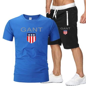 Brand mænds sportstøj, der passer kortærmet sport shirt mandlige kører 2 stykke kulør fodbold fitness fitness for mænd er T-shirt + sho
