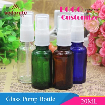 Sedorate 20 stk/Masse Amber Glas Genpåfyldelig Flaske Til Æterisk Olie Blå Glas Pumpe Flaske 20 ML Creme Lotion Containere YM048