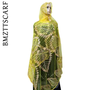 Nyeste Afrikanske Kvinder Tørklæder Blad Design Store Broderi Blødt Net Tørklæde trække vejret Materiale Sommer Tørklæder BM01