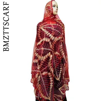 Nyeste Afrikanske Kvinder Tørklæder Blad Design Store Broderi Blødt Net Tørklæde trække vejret Materiale Sommer Tørklæder BM01