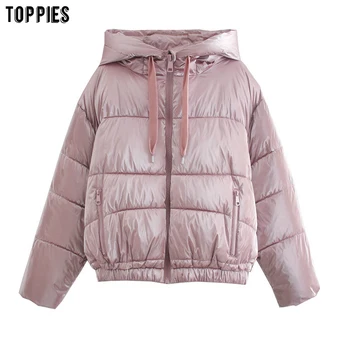 Toppies Vinter Puffer Jakke Kvinde Hooded Coat Pink Harajuku Outwear Lynlås Boble Pels 2020 Tøj