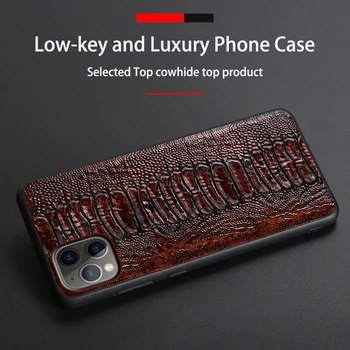 Ægte Læder Phone Case For iPhone 12 Mini-11 Pro Tilfældet For Apple X XS Antal XR 8 7 6 6S Plus SE 2020 Koskind Struds Fod Cover