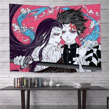 Anime Demon Slayer Kimetsu Ingen Yaib Maleri Gobelin 3D-Print Tapestrying Rektangulære Hjem Indretning Væggen Hænger 05