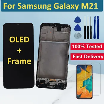 OLED LCD-For Samsung Galaxy M21 LCD-Skærm Touch-Panel Digitizer Med Frame Skærm Til Samsung M21 M215 LCD-Udskiftning