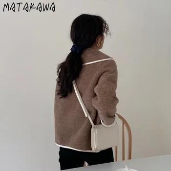 MATAKAWA 2020 Efteråret og Vinteren koreanske Uld Frakke Kvinder Smarte Vind Uldne Korte Turn-down Krave Frakker Kvinder Slank Top