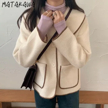 MATAKAWA 2020 Efteråret og Vinteren koreanske Uld Frakke Kvinder Smarte Vind Uldne Korte Turn-down Krave Frakker Kvinder Slank Top