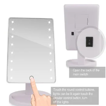 360 Graders Rotation Touch Skærm, Make Up Spejl Kosmetiske Folding Portable Kompakt Lomme Med LED-Lys Makeup Værktøj
