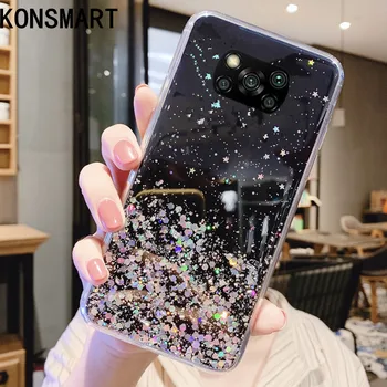 KONSMART Tilfælde POCO X3 2020 INS Glimmer Stjerne Klar Soft Phone Case For Xiaomi POCO X3 NFC Luksus Silikone Beskyttelse bagcoveret