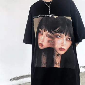 Japansk Kvinde Danse Løs Sommeren Mandlige Par Toppe Tee Harajuku T-shirt Kvinde Mænd Cool casual Løs Kæreste Tshirt