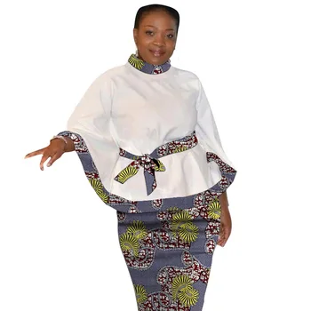Dashiki Print Flare Ærmet Toppe Med Bælte Og Blyant Nederdele Afrikansk Festival Kvinders Tøj Tilpasse Ankara Stilfulde Passer til Gommen