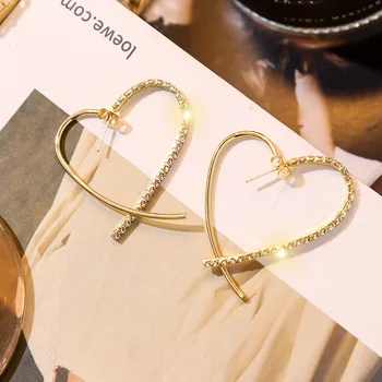 Simple Mode Hjerte Form Guld Krystal Stud Øreringe Koreanske Statement Øreringe Bryllup Smykker Gave Brincos Øreringe Til Kvinder