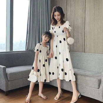 2020 ny forældre-barn-kjole sommeren mor og kvinder kjole Korean style super fremmed pige casual netto red princess nederdel