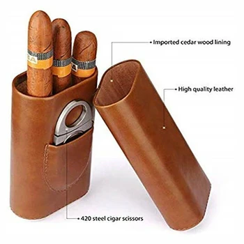 1 Sæt Cigar Humidor Tilfælde Indehaveren Hold Cigarer Med Cutter Nye Bærbare Læder Mini Delikat Travel Kit Humidor Cigar Cutter